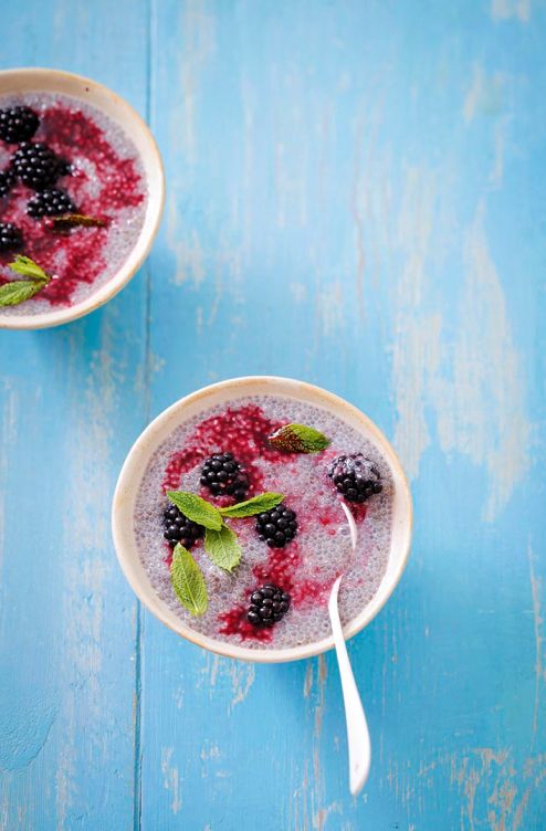 Chia seed pudding with blackberry and lime coulis