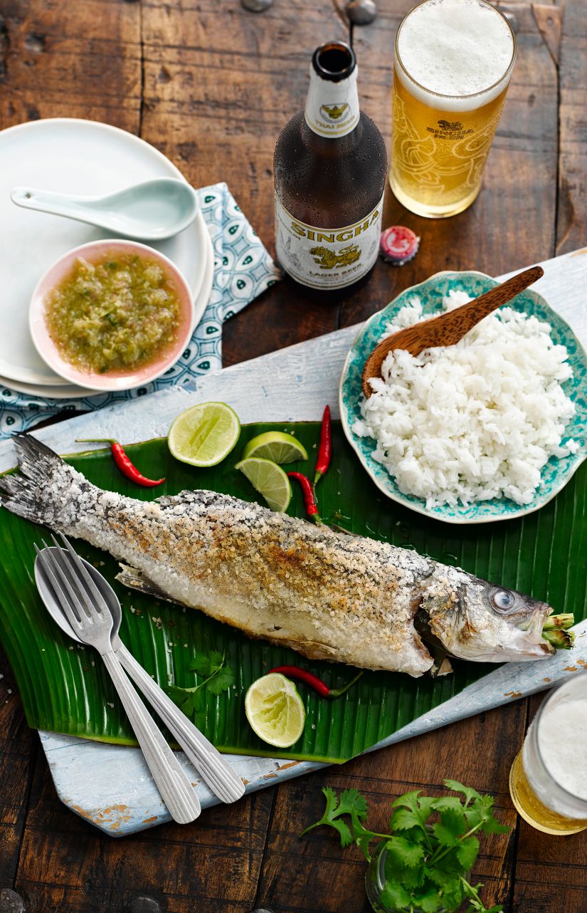 Salt crust fish stuffed with lemongrass