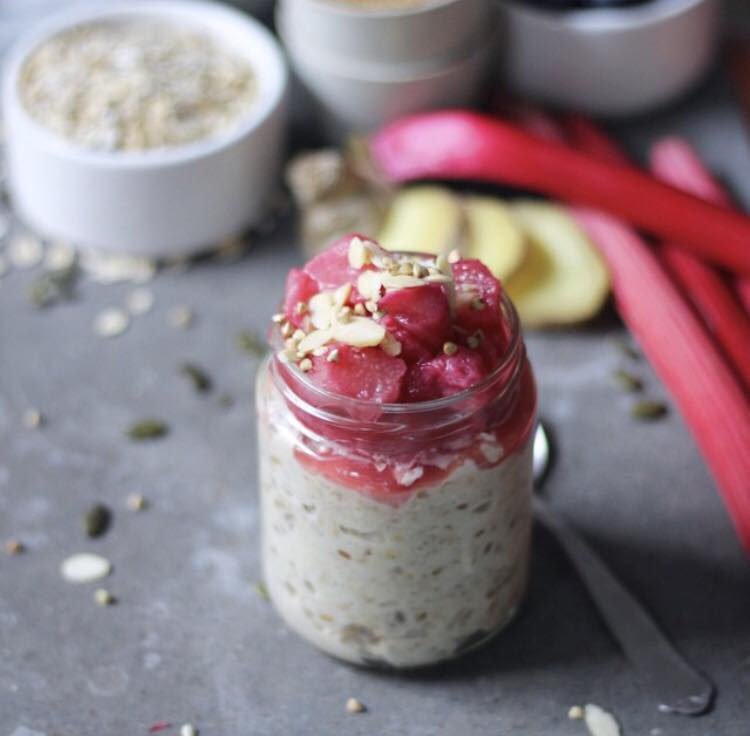 Dairy-free Bircher muesli with rhubarb