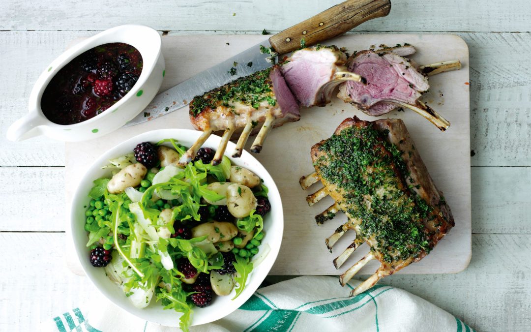 Herby rack of lamb with spring blackberry salad