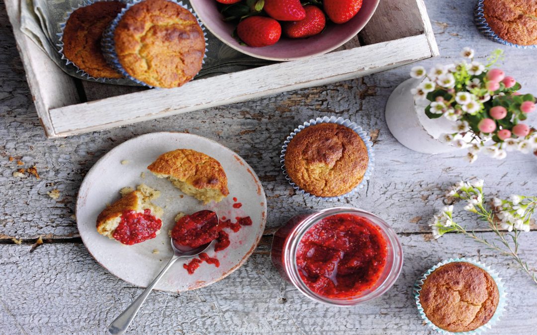 Strawberry chia jam and almond muffins