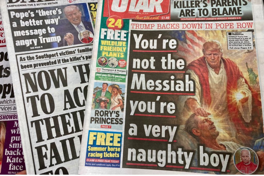 Front page of newspaper with image posted by Donald Trump looking like Jesus