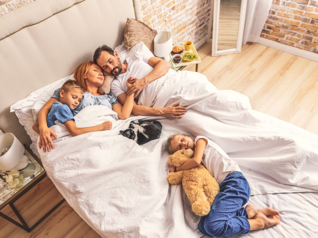 A family sleeps peacefully