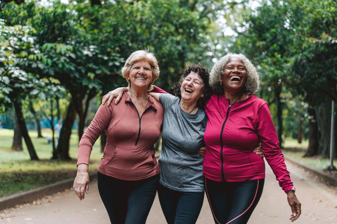 Group of senior women friends in the public park